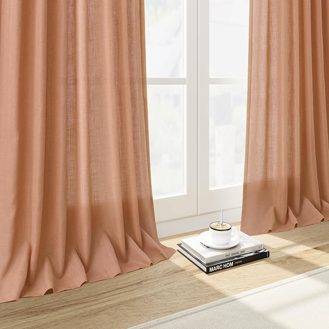 Nanspring Peach Quartz Curtains 84 Inch Long 2 Panels Set Back Tab Rod Pocket - Image 6