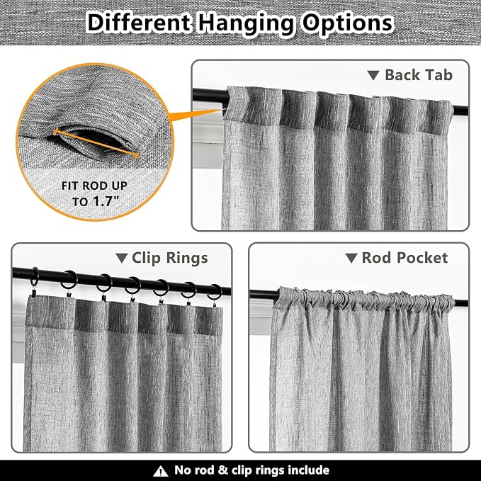 MYSKY HOME Living Room Curtains Semi Sheer Light Filtering Privacy Drapes Linen - Image 3