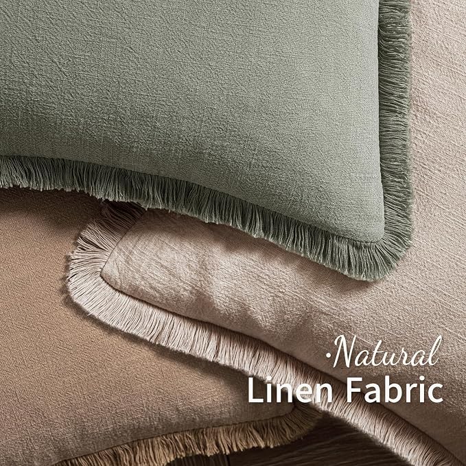 MIULEE Natural Linen Fringe Decorative Lumbar Throw Pillow Covers 12x20 | Set - Image 4