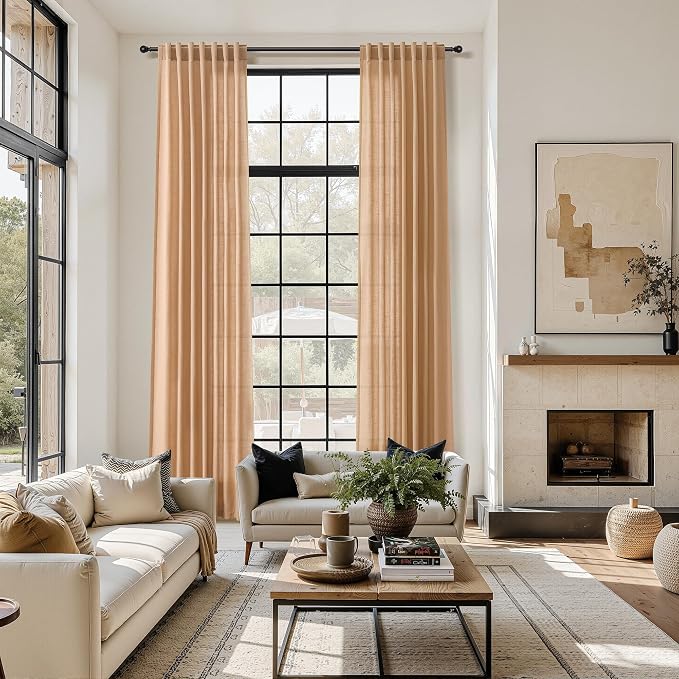 Camel Linen Curtains for Living Room 94 Inches Long Back Tab and Rod Pocket - Image 6