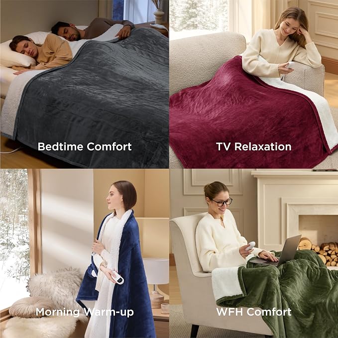 Bedsure Heated Blanket Queen Size, Dual Control Electric Blanket, Burgundy | - Image 8