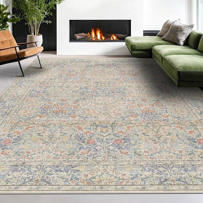 Washable Light Blue Bedroom Rug, 9x12 Area Rug - Image 3