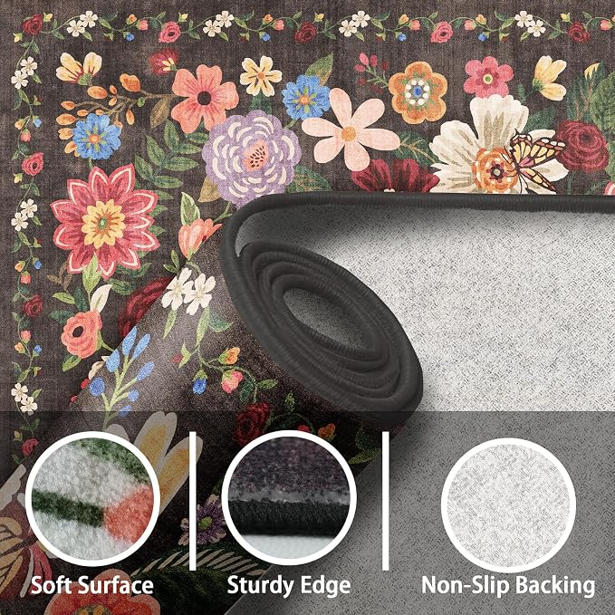 Black Brown Floral Area Rug 6x9 - Image 5