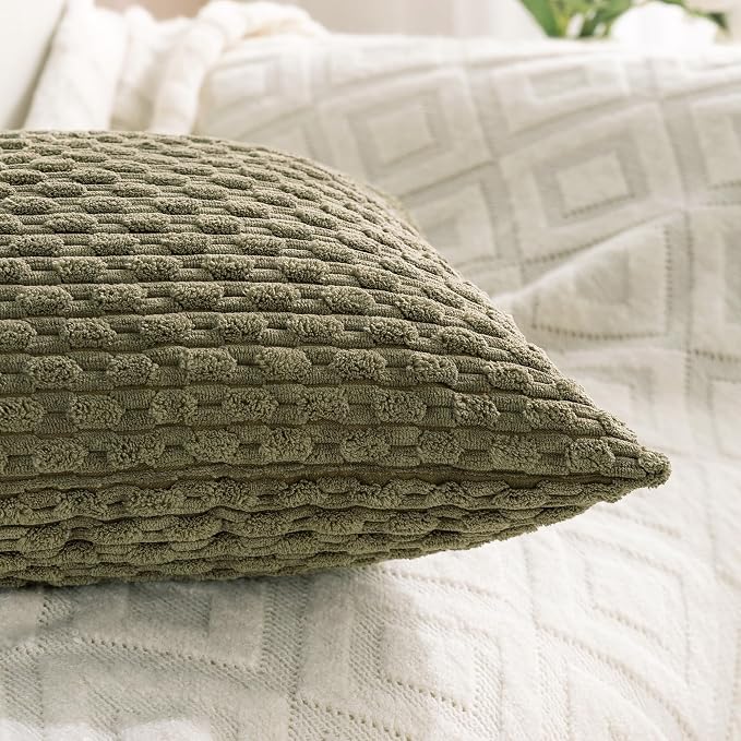 Set of 4 Olive Green Decorative Throw Pillow Covers 20x20 Inch Corduroy Pillow - Image 7