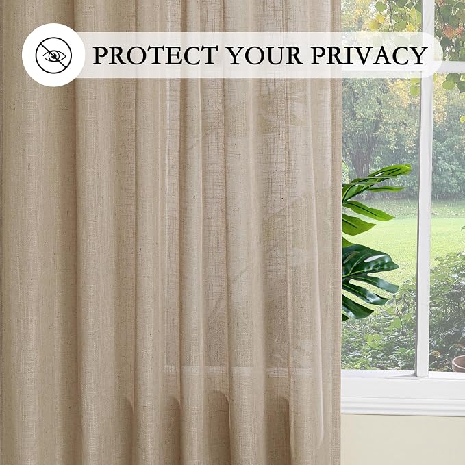 MYSKY HOME Taupe Sheer Curtains 63 inch Length Semi Sheer Curtains - Image 6