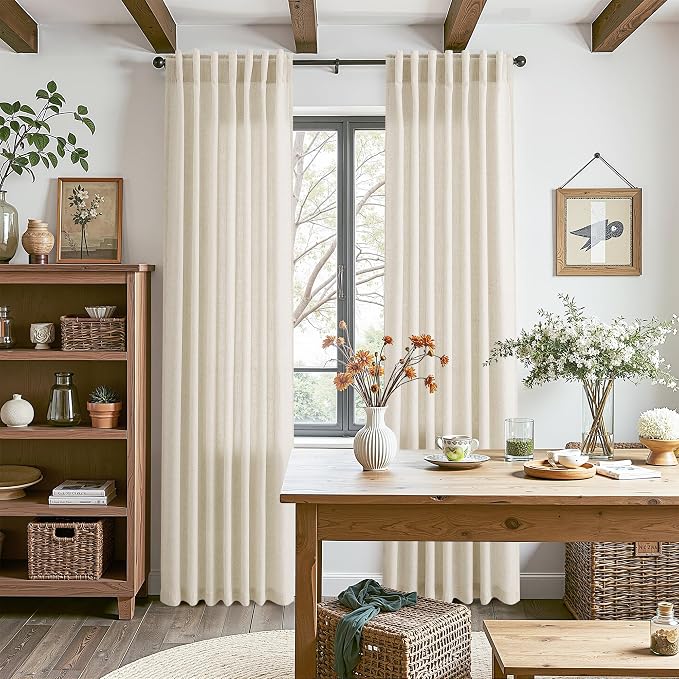 Extra Long 120 Inch Curtains for Living Room Birch Beige Linen Light Filtering - Image 8