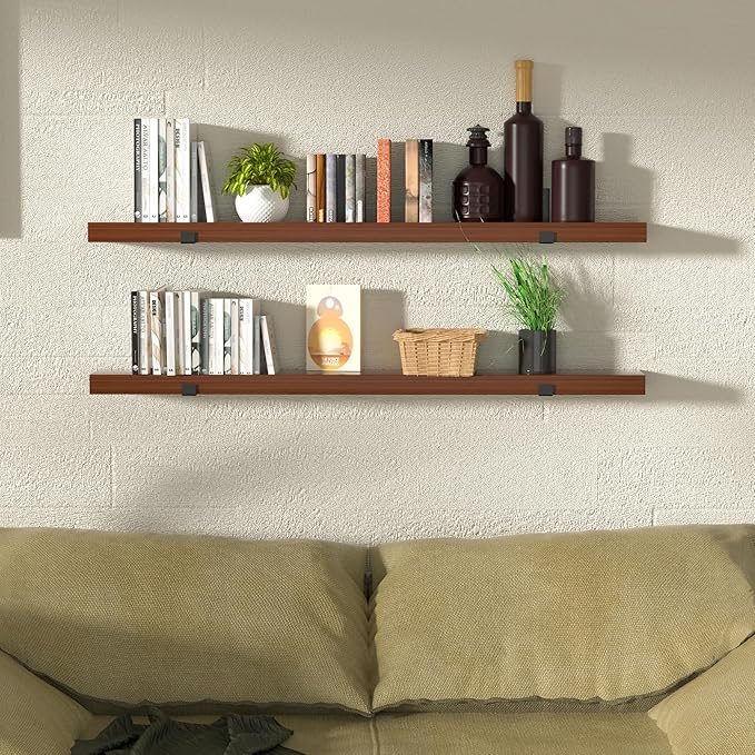 CONSDAN Floating Shelves for Wall Mounted Book Shelf Hanging Shelves Floating Bookshelf for Bedroom, Bathroom, Living Room, Kitchen USA Grown Solid Hardwood, Dark Maple 24x7.5x1.5 in (Set of 3)