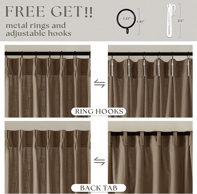 86 Inch Pinch Pleat Linen Memory Training Curtains Dutch Cocoa 2 Panels | Light - Image 4