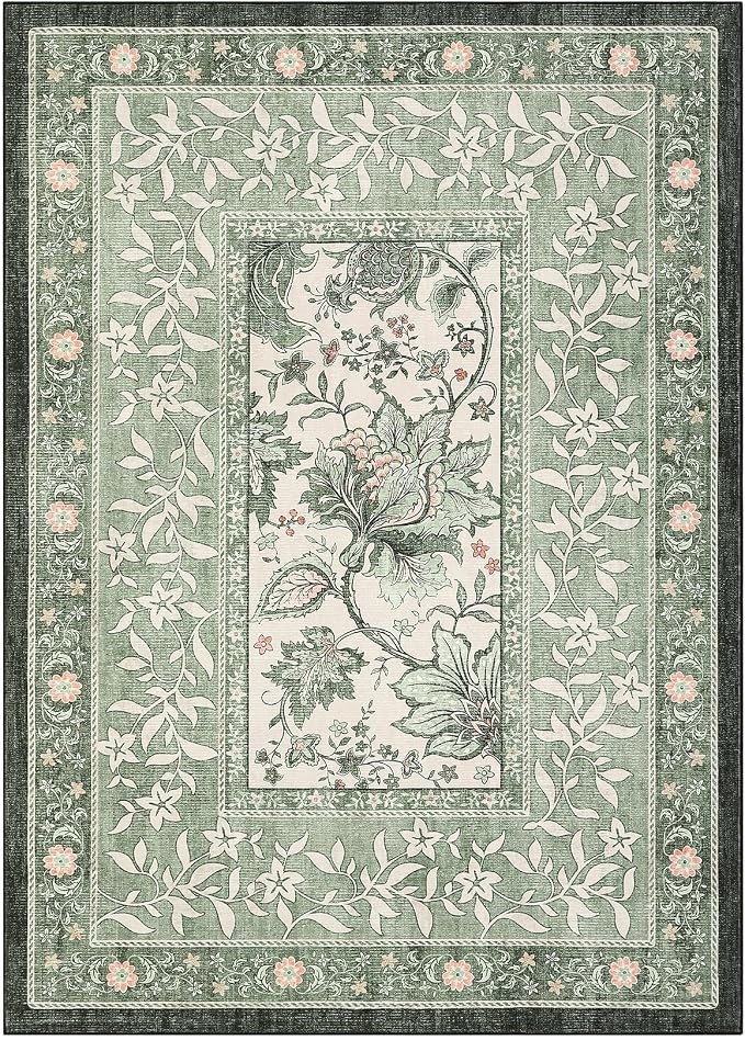 GarveeHome Provence Sage Green 3x5 Rug Washable Non-Slip Low-Pile Indoor Rugs - Image 4