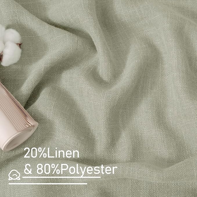 Linen Semi Sheer Curtains 96 inches Long 2 Panels Set, Sage Grey | Light - Image 2