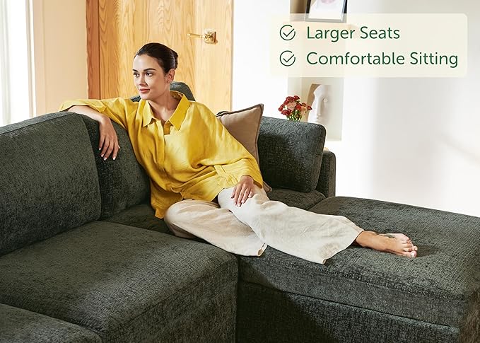 HONBAY Modular Sectional Couch with Storage Seats, L Shaped Sectional Sofa with Storage, Chenille Sectional Couches for Living Room, Green