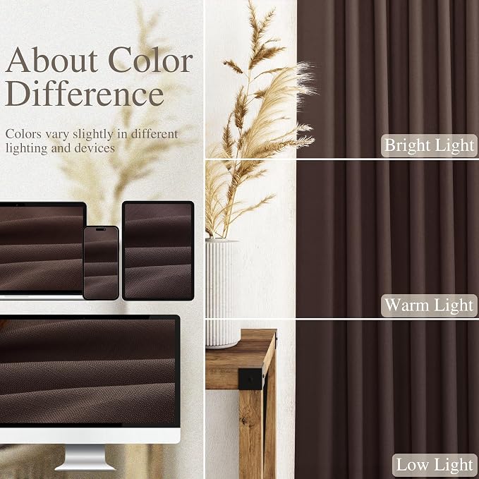 Coffee Linen Semi Sheer Curtains 120 Inches Long 2 Panels Set Back Tab Loop - Image 4
