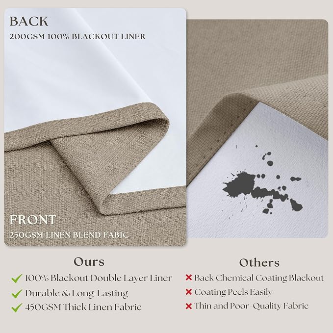 Dark Flax 94 Inch Long Blackout Curtains Thick Linen Pinch Pleated - Image 6