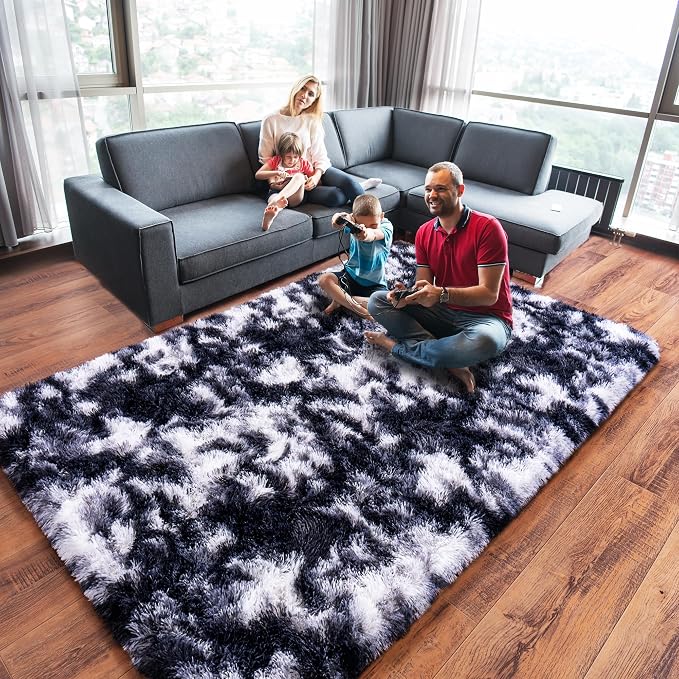 Black and White Rug for Living Room, 9x12 Area Rug for Bedroom, Bedside Indoor - Image 3