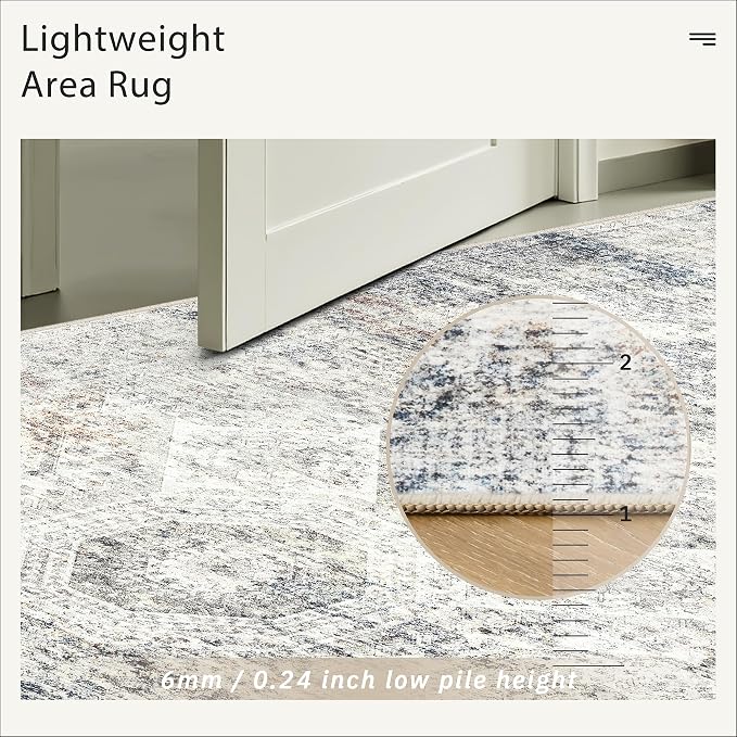 Soalmost Runner Rug 2x12 Washable Hallway Kitchen Runners Blue/Ivory | Non-Slip - Image 7