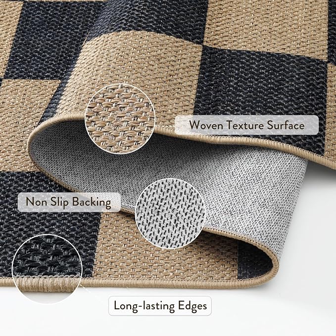 Lahome Checkered Easy Jute Living Room Rug, 9x12 Outdoor Area Rugs Washable | - Image 6