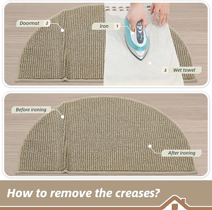 BEQHAUSE Dirt Trapper Door Mat 24" x 36" Half Circle Non Slip, Light Beige | - Image 9