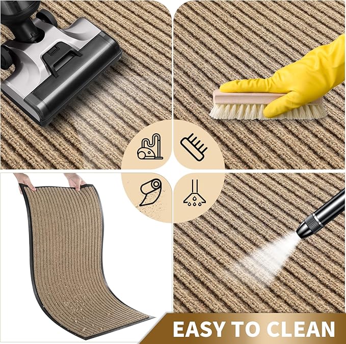 Yimobra Front Door Mat Outdoor Indoor Entrance, 100% Waterproof All-Season All Weather Doormat, Welcome Matt Outside Entry, Non Slip, Low Profile, Heavy Duty Patio Porch Floor Mats,47 x 32,Khaki