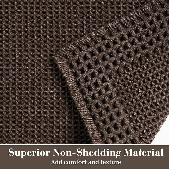 RESARE Waffle Bathroom Runner Rugs, Non Slip Boho Bath Mat 24x72 Dark Brown | - Image 2