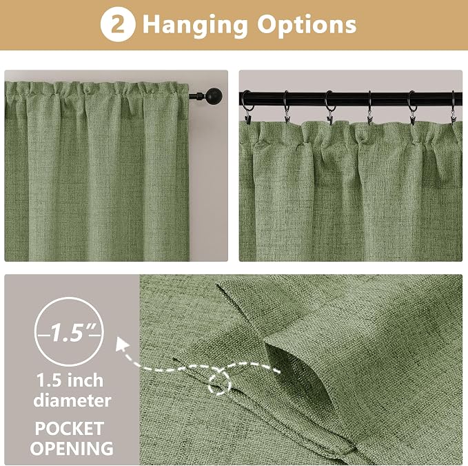 OVZME Green Valance for Windows, Light Filtering Faux Linen Textured Small - Image 7