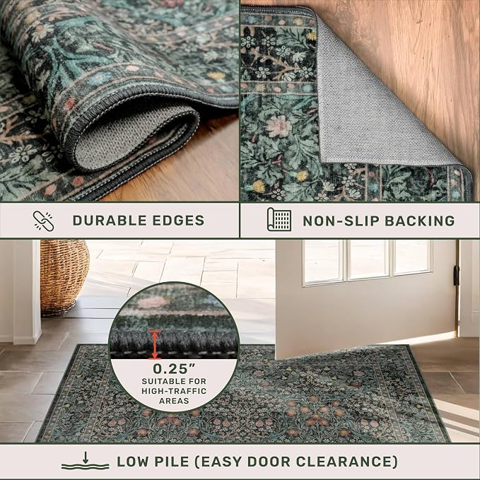Dark Green Washable 3x20 Extra Long Runner Rug - Image 6