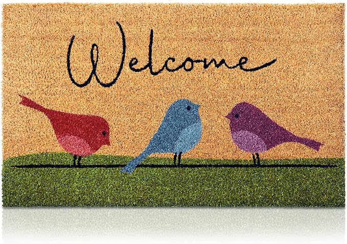 Coir Welcome Mat, Colorful Birds, 17 x 29 in | 100% Natural Coir, Anti-Shedding by AmaruDoorMats