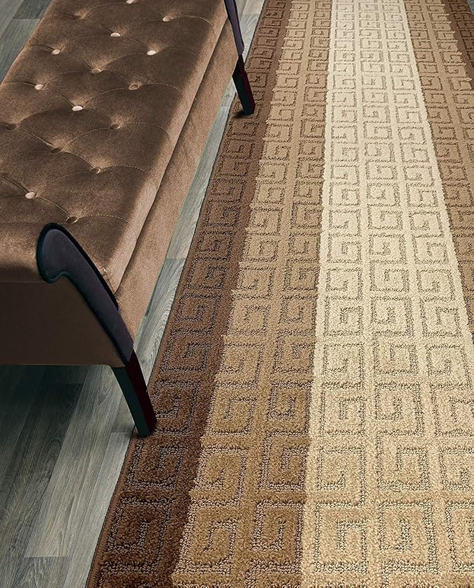 Custom Length Hallway Runner Rug, Slip Resistant, Meander Brown, 26 Inch X 8 by ORFAHOME