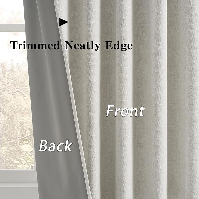 RAIN CITY Natural Birch Blackout Curtains 63 Inch Long 2 Panel Set, Boho Farmhouse Linen Drapes for Bedroom Textured Hook Included 50" x 63"