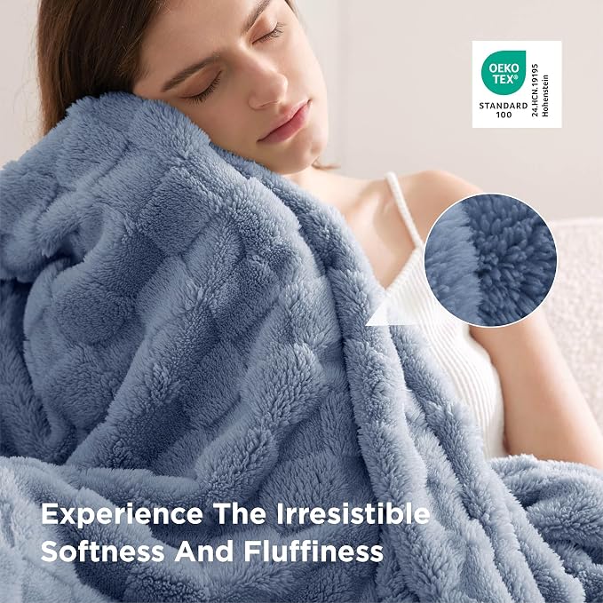 Bedsure GentleSoft Ashley Blue Throw Blanket - Image 4