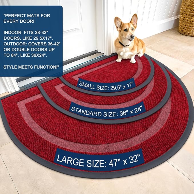 OLANLY Half Circle Front Door Mat Outside 47x32 All-Season Rubber Doormat | - Image 2