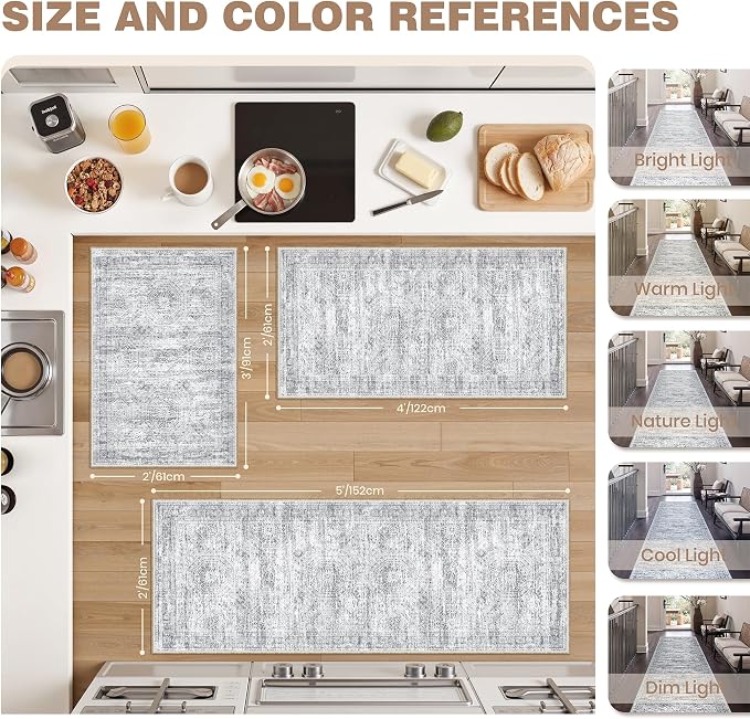 Kitchen Rugs Sets of 3, 2x3 2x4 2x5 Rug Runner, Dining Room, Soft Runner Rug - Image 2