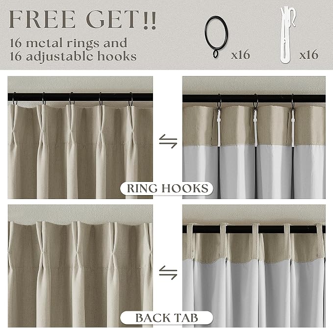 Burlywood Birch 100% Blackout Pinch Pleated Linen Curtains 105 Inches Long | - Image 6