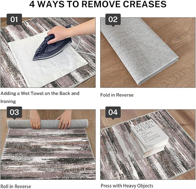 Lansny Modern Abstract 4x6 Living Room Washable Rug Non-Slip Soft Bedroom Area - Image 3