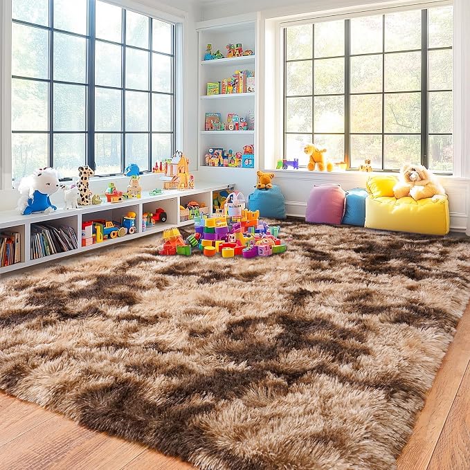 Pionblank Large Area Rug for Living Room 6x9 Feet, Modern Soft Shag Brown Rug - Image 4