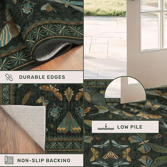 Dark Green Insect Area Rugs 8x10 - Image 5