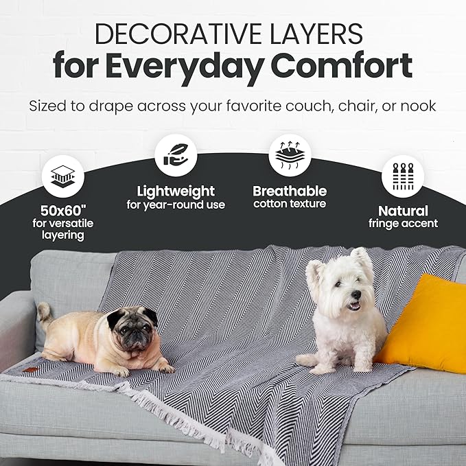 Gold Case Throw Blanket for Couch – 100% Recycled Turkish Cotton Blankets & Throws – Elegant Decorative Throw Blankets for Living Room Sofa – Woven Throws for Couch – Elegant Beige – 50x60