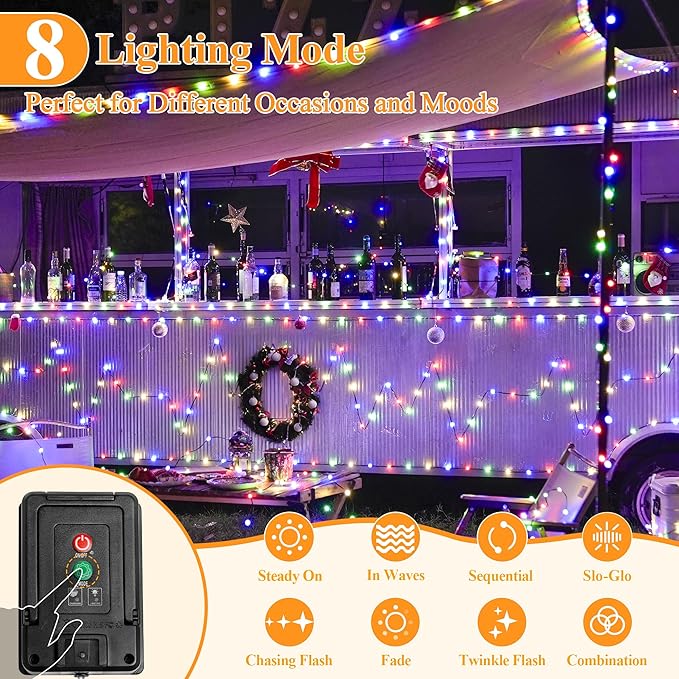 Solar String Lights 120LED 40FT, IP67 Waterproof String Lights for Outside with 8 Lighting Modes, Upgraded Solar Panel Fairy Lights for Garden Party Wedding Decorations (Multicolor)