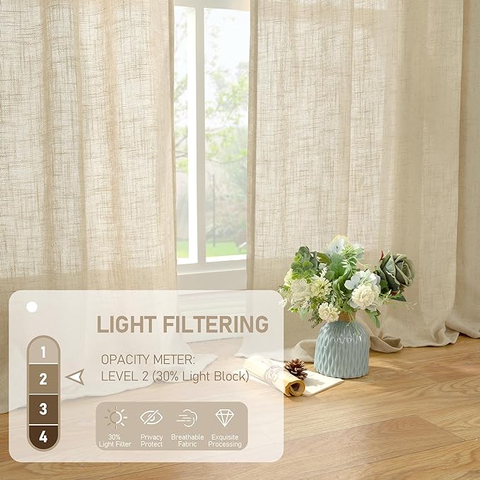 Light Filtering Linen Curtains 68 inches Long - Image 4