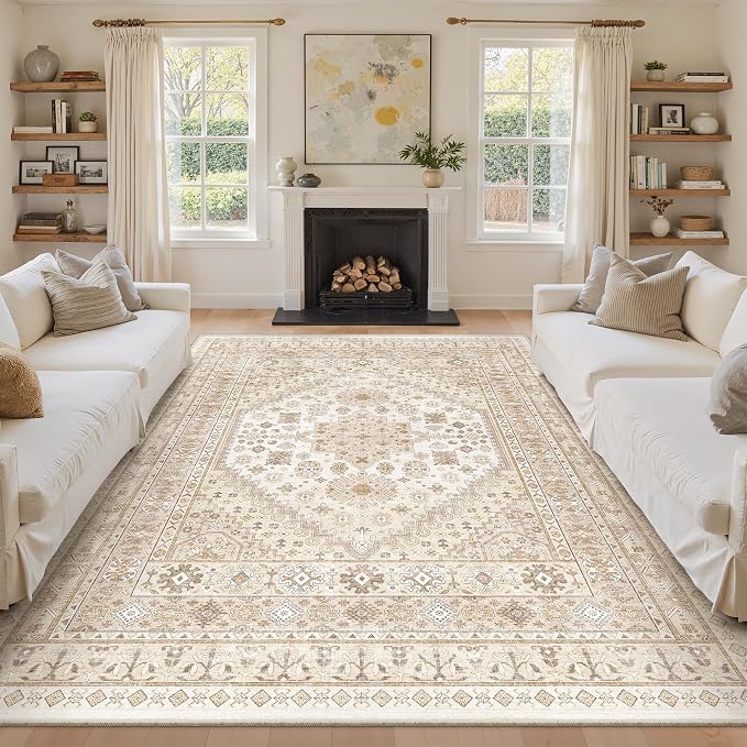8x12 Area Rugs for Living Room, Large Washable Rug, Dining Room, Low Pile by Zesthome