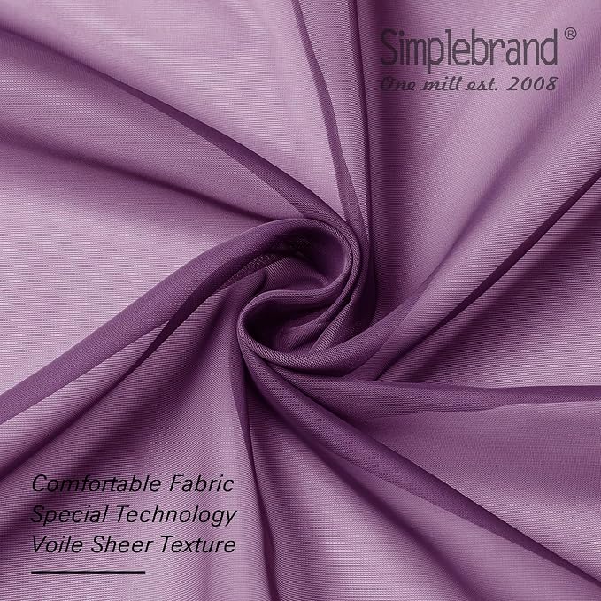 Simplebrand Plum Sheer Curtains 63 Inch Length 2 Panels, Rod Pocket Solid Color - Image 6