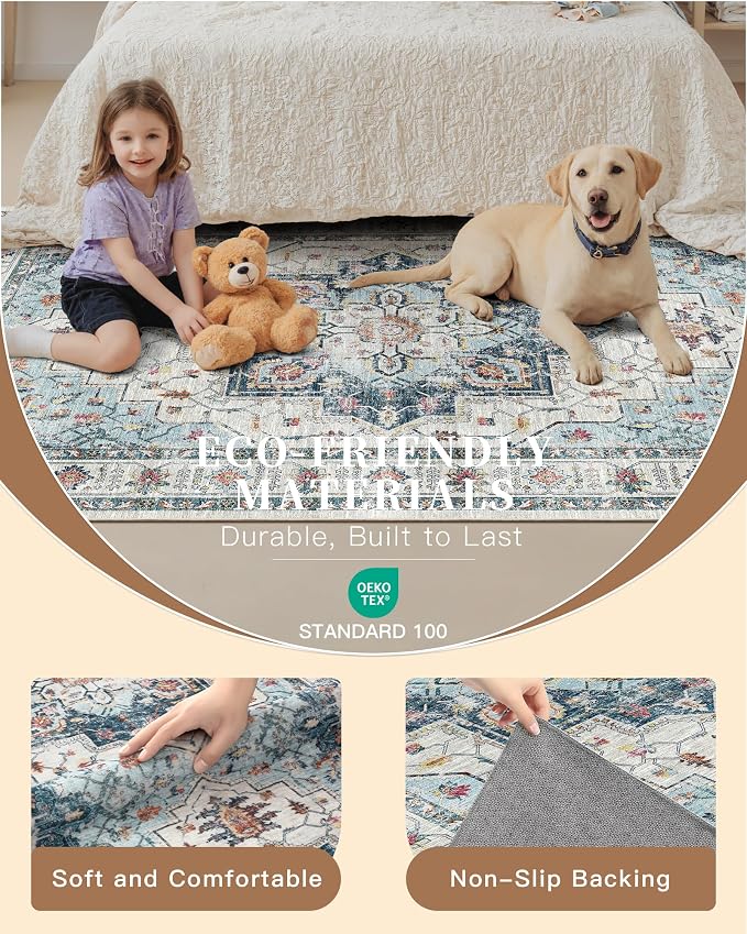 Madane Area Rug 3x5, Washable Vintage Entry Rugs - Image 5