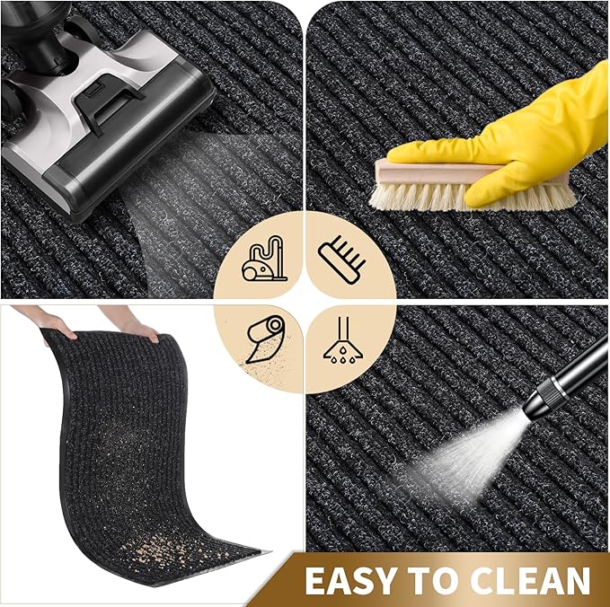 Yimobra Front Door Mat Outdoor Indoor Entrance, 100% Waterproof All-Season All Weather Doormat, Welcome Matt Outside Entry, Non Slip, Low Profile, Heavy Duty Patio Porch Floor Mats,47 x 32,Black Grey