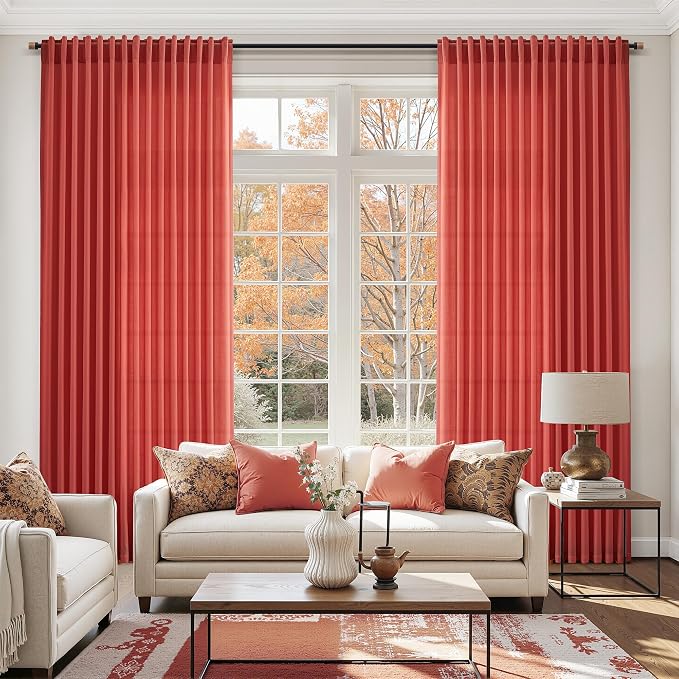 Nanspring Christmas Red Linen Curtains 84 Inch Length 2 Panels Set - Image 6