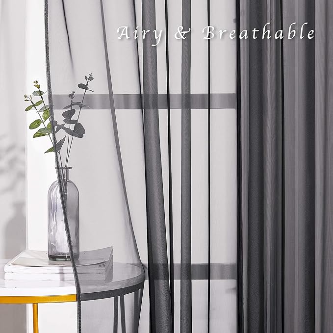 NICETOWN Black Sheer Curtains 90 inches Long, Grommet Voile Textured Hazy Sheer - Image 3