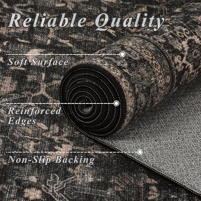 Schweek 6x9 Area Rug Washable Neutral Dark Rug Non Slip - Image 5