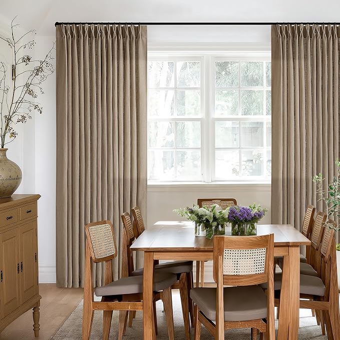 Light Brown Linen Pleat Farmhouse Light Filtering Curtains 92 Inches Long | - Image 7