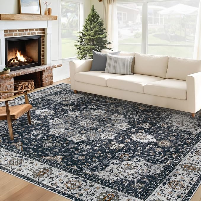 Area Rug 6x9 Washable Rug, Vintage Boho Medallion Rugs Non-Slip Soft Low Pile by VECARF