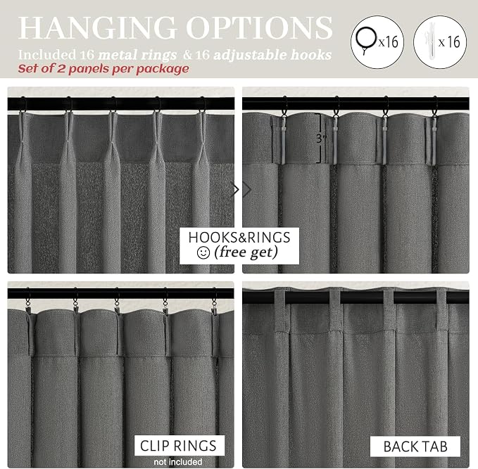Dark Gray Sheer 90 Inches Long Bedroom Curtains 2 Panels Set, Pinch Pleated - Image 5