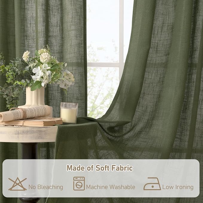 Semi Sheer Short Linen Window Curtains 36 Inch Length 2 Panels | Light - Image 8