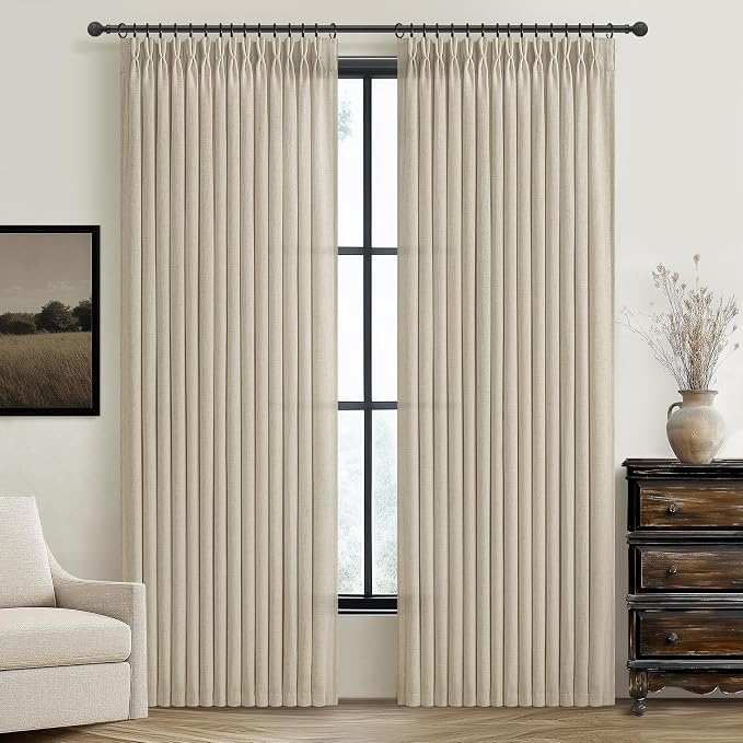 Unique Light Brown Pinch Pleat Thick Linen 86 Inch Office Curtains 2 Panels Set by PleatedDrapes
